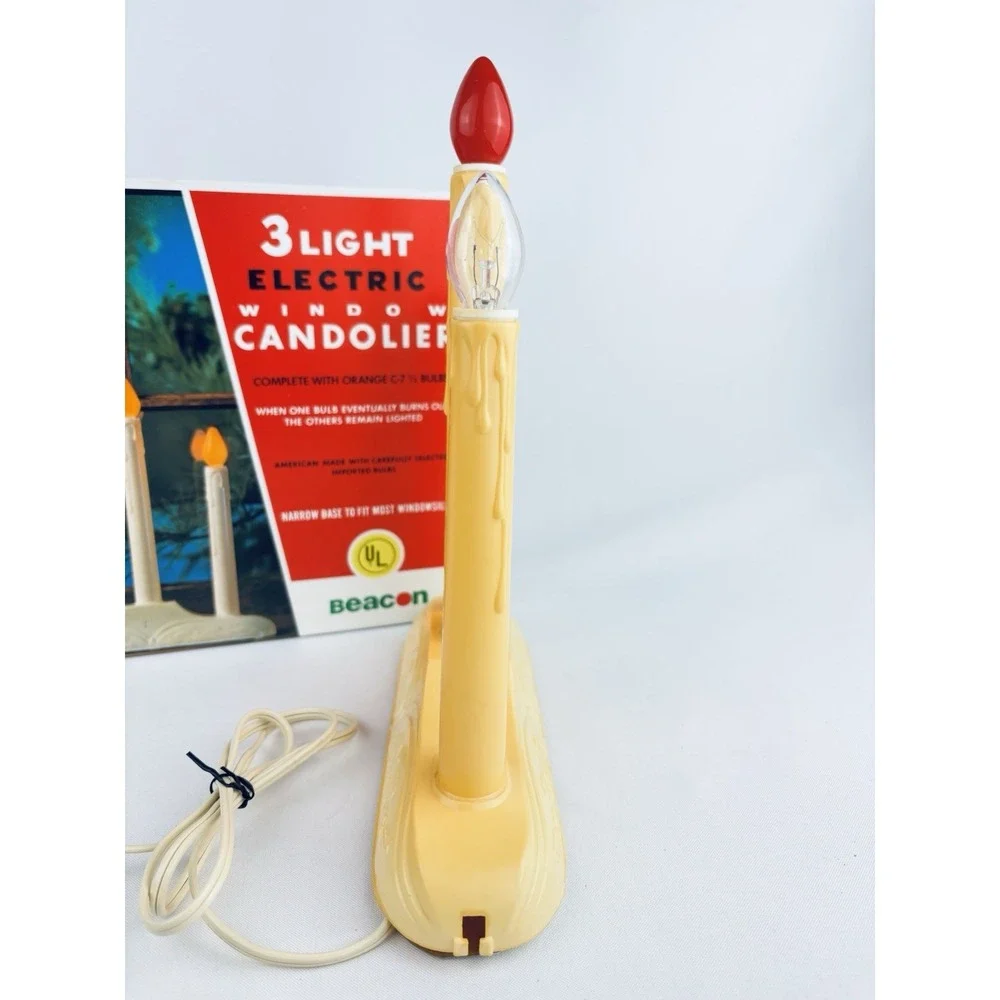 Vintage Beacon 3 Light Electric Window Candolier Candle Christmas Original‎ Box